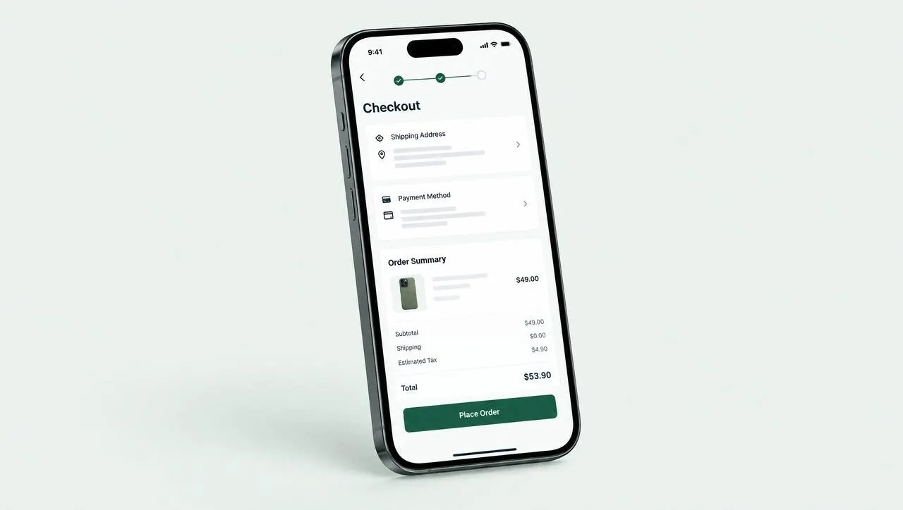 Retail checkout app shown on an iPhone